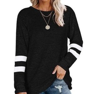 Chateau Amor Black Stripe-Accent Raglan Pullover, Women's Medium.